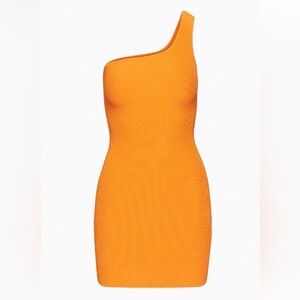 Aritzia Babaton Sculpt Knit One Shoulder Mini Dress in‎ Orange Size Small